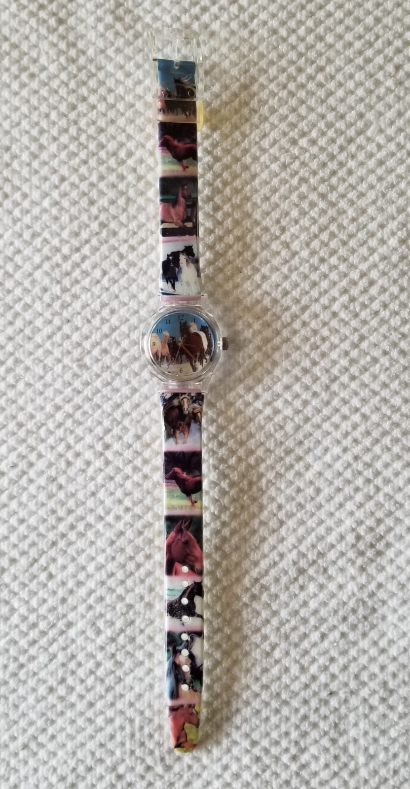 NWOT Pacific Time Analog Kid’s Watch Horses Motif Plastic Case & Buckle Band