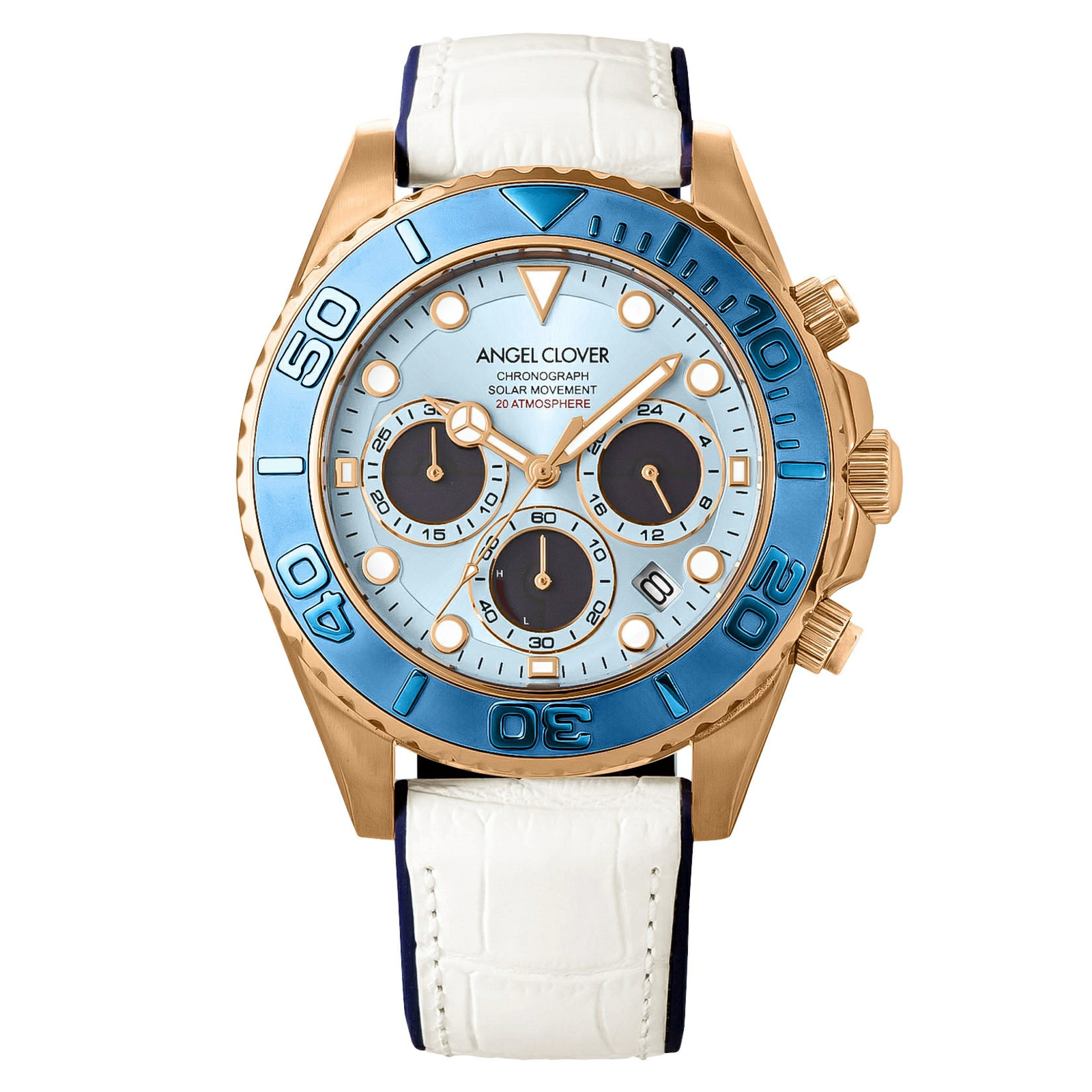 Angel Clover Timecraft Diver Solar Men’s Watch Light Blue 200m TCD45PBU-WH
