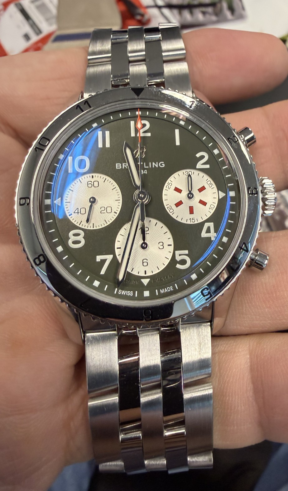 Breitling Classic AVI 42mm green dial Curtis Warhawk band&bracelet A233802A1L1A1