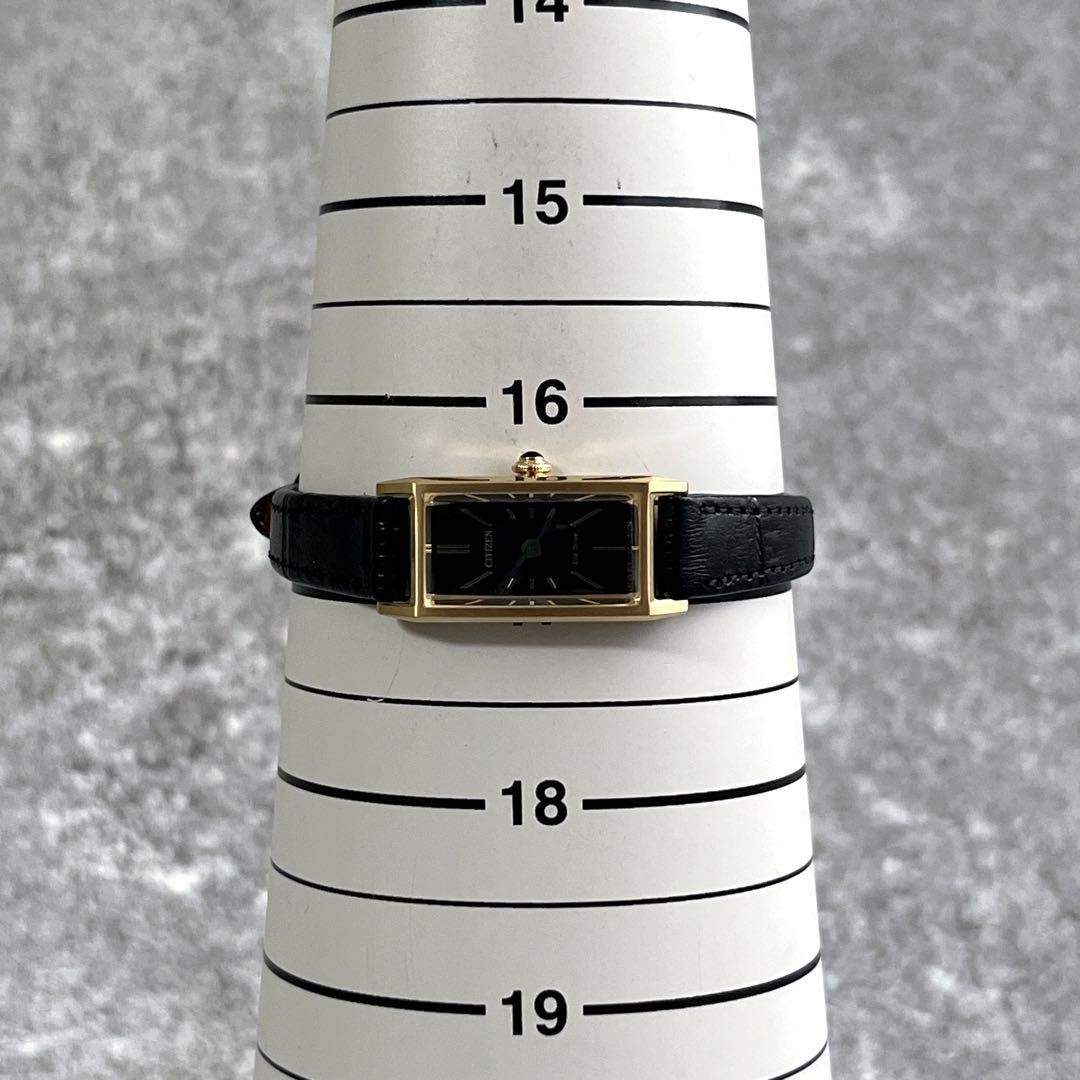 CITIZEN Eco-Drive watch, black dial, gold leather strap. 【USED】