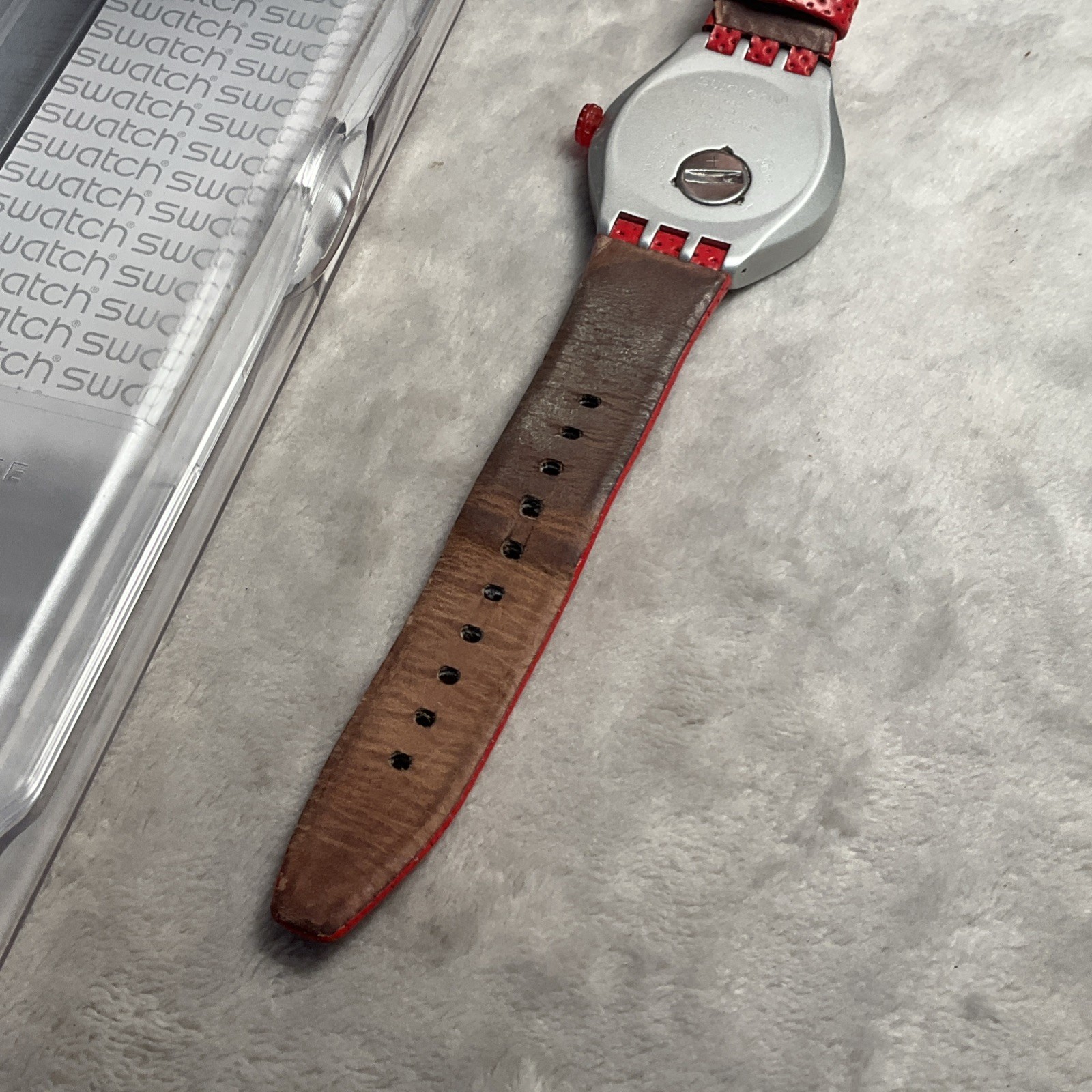 New Swatch Irony GO JUMP X-lite Aluminum Red Leather Men’s Watch YES4001 Works!