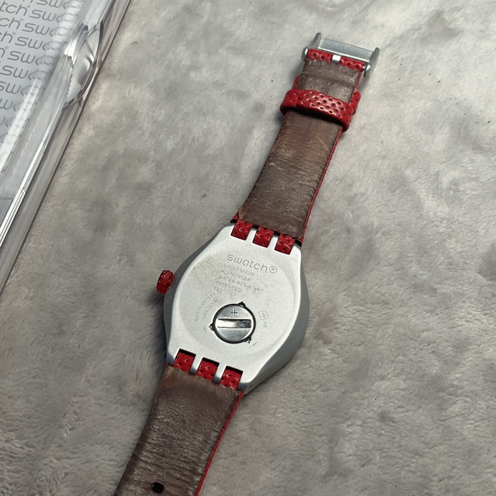 New Swatch Irony GO JUMP X-lite Aluminum Red Leather Men’s Watch YES4001 Works!