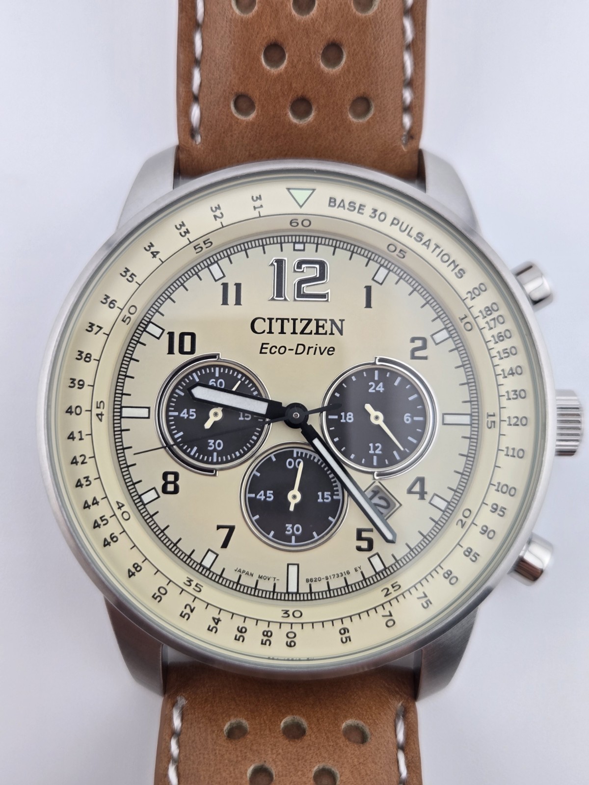 Citizen Men’s CA4500-08X Eco-Drive Chronograph Stainless Steel Leather Watch NEW