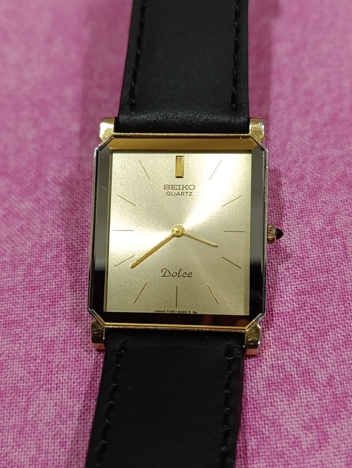 Vintage SEIKO Dolce 7730-5020 Gold Dial Quartz Men’s Watch, New Strap