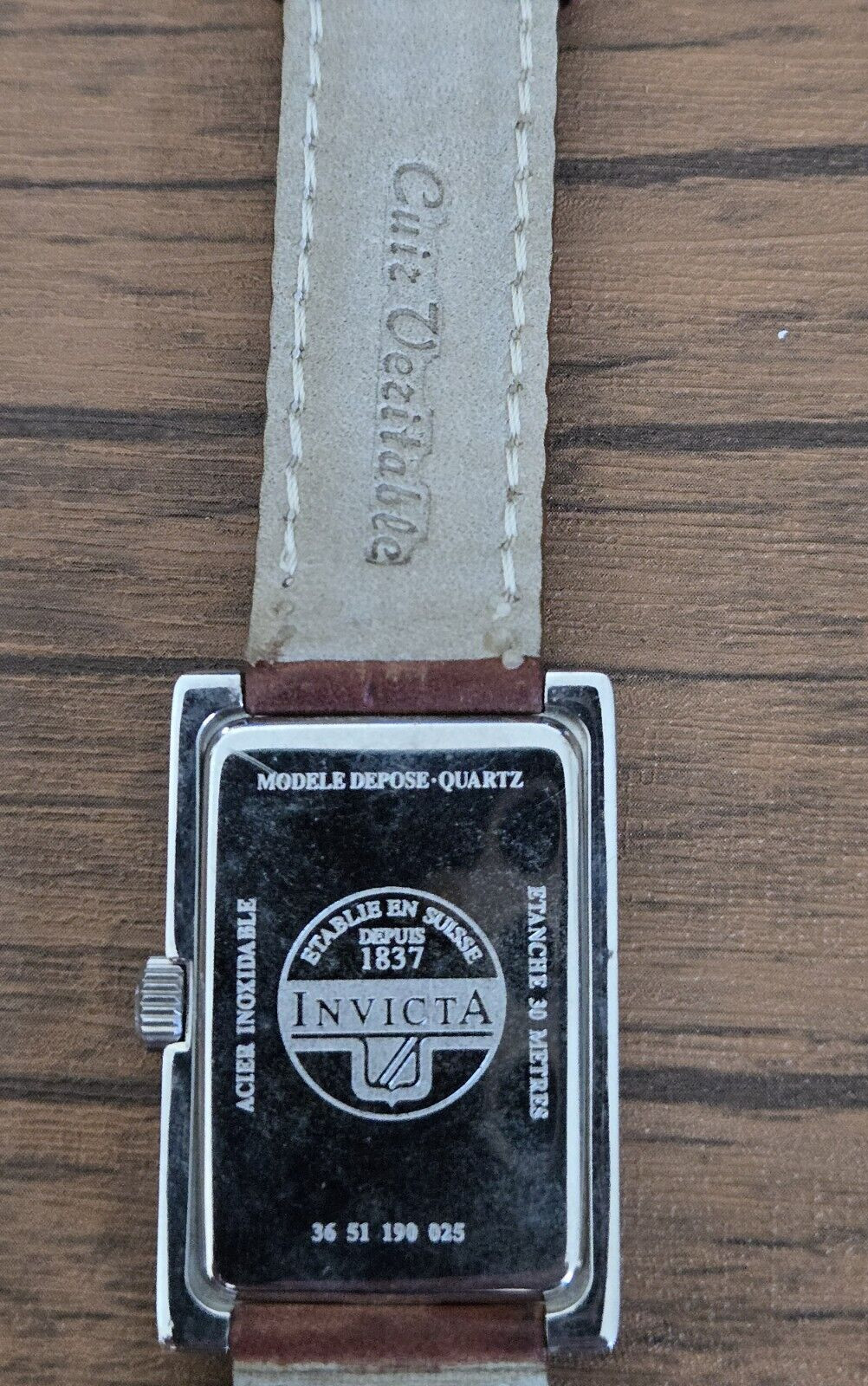 Invicta Depose 1837 Cream Dial 29.5 mm Rectangle SS Swiss Made Quartz w Leather