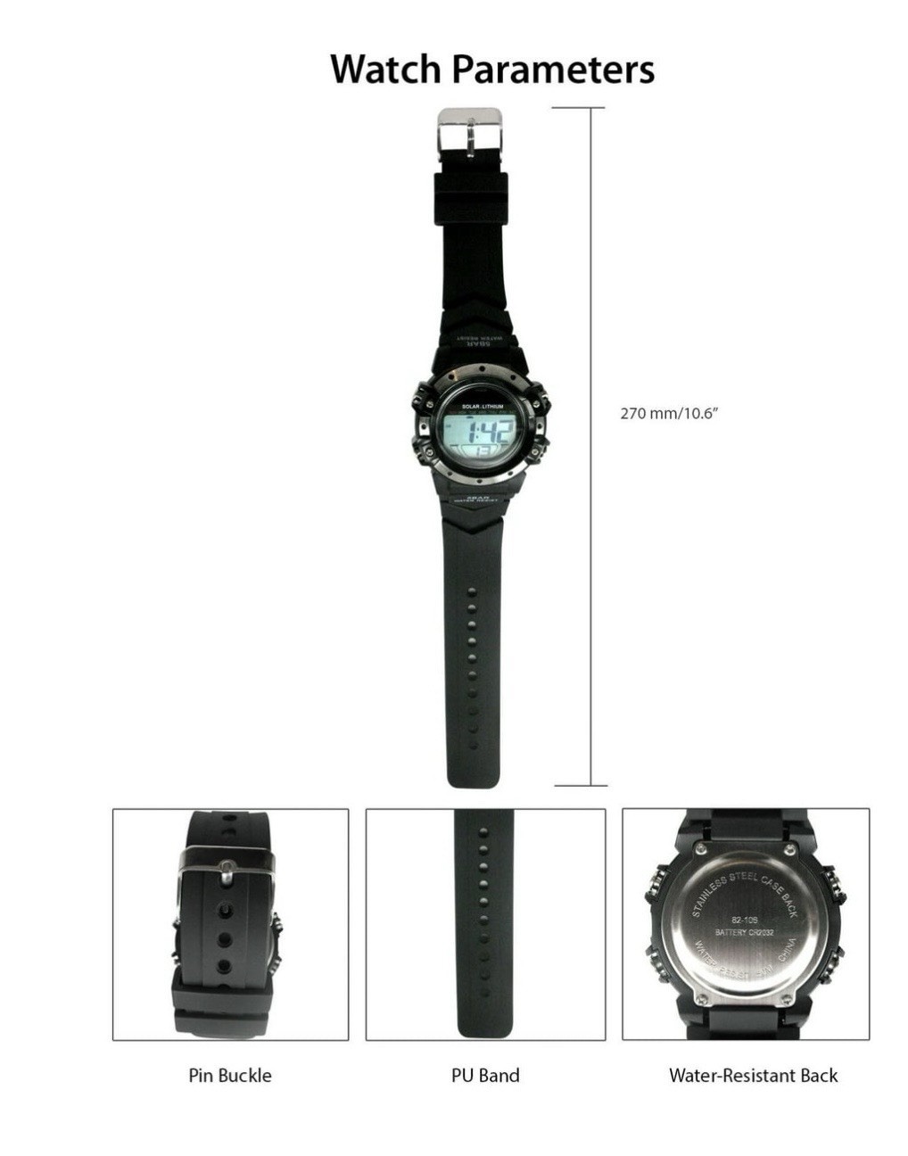 George Mens Solar Digital Wristwatch Plastic Strap, Black