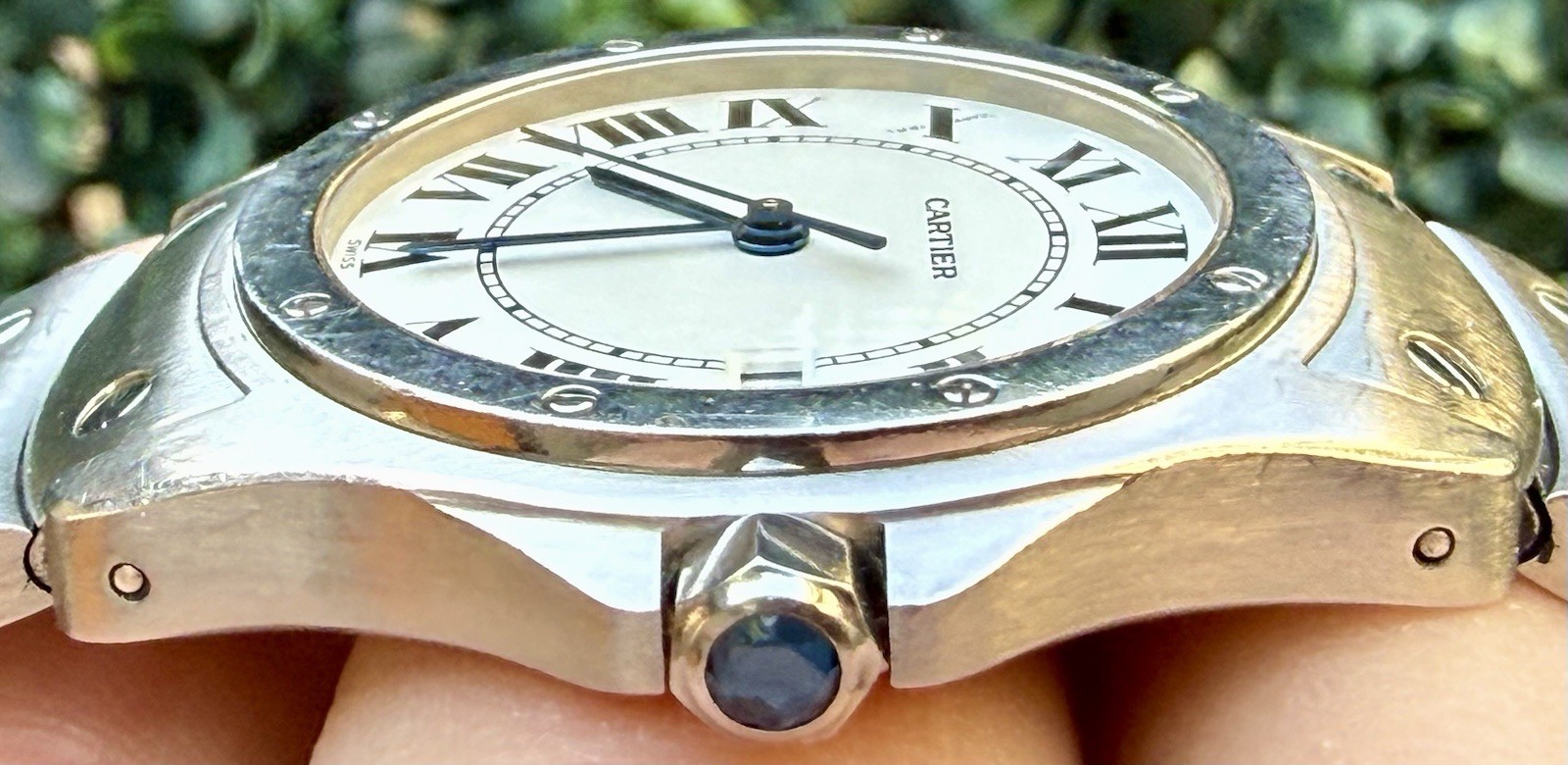 Vintage Cartier Santos Ronde Date 1561 White Roman Dial 30mm Steel Watch Only