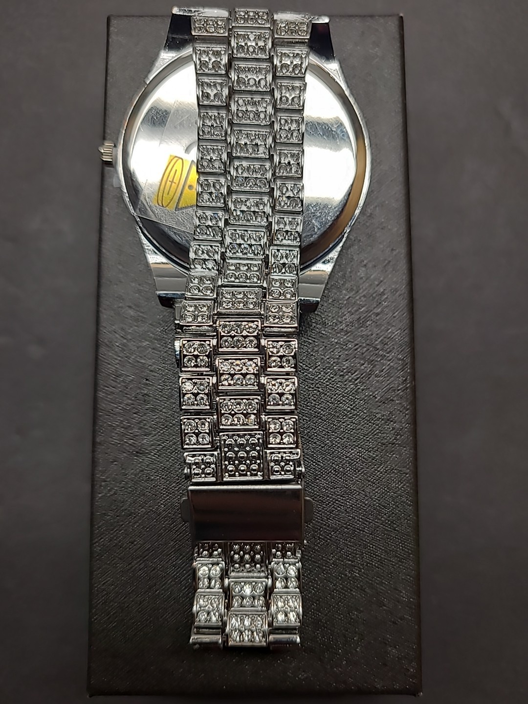 Men’s Iced Out Silver And Green Watch With Cubic Zirconia And 9 1/4 Inch Band