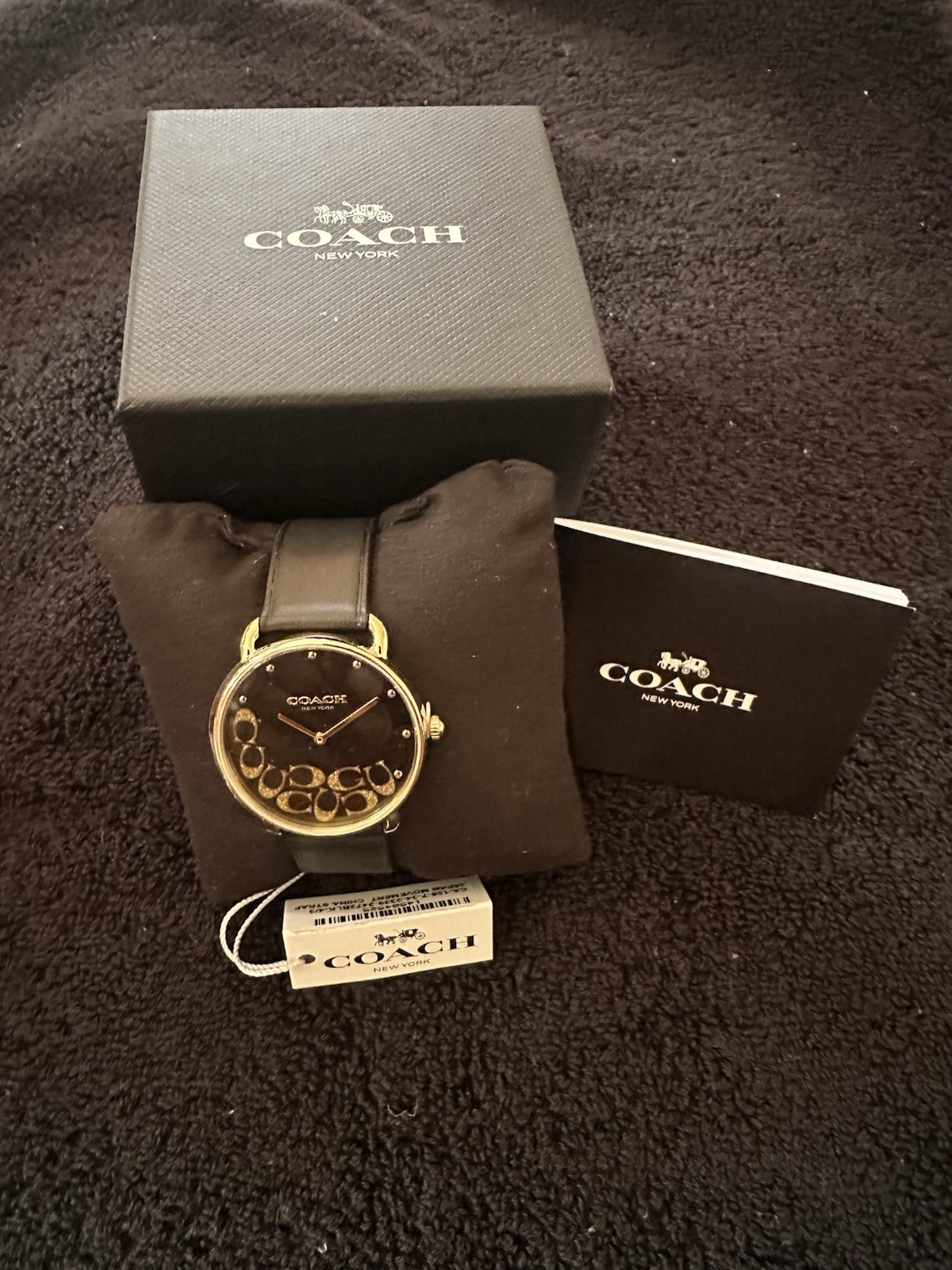Coach New York Women’s Quartz Analog Black Dial Gold Case Leather Strap w/ Box
