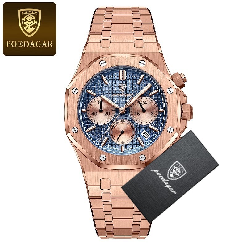 KC POEDAGAR Luxury Mens Chronograph Quartz Wrist watch Luminous Waterproof