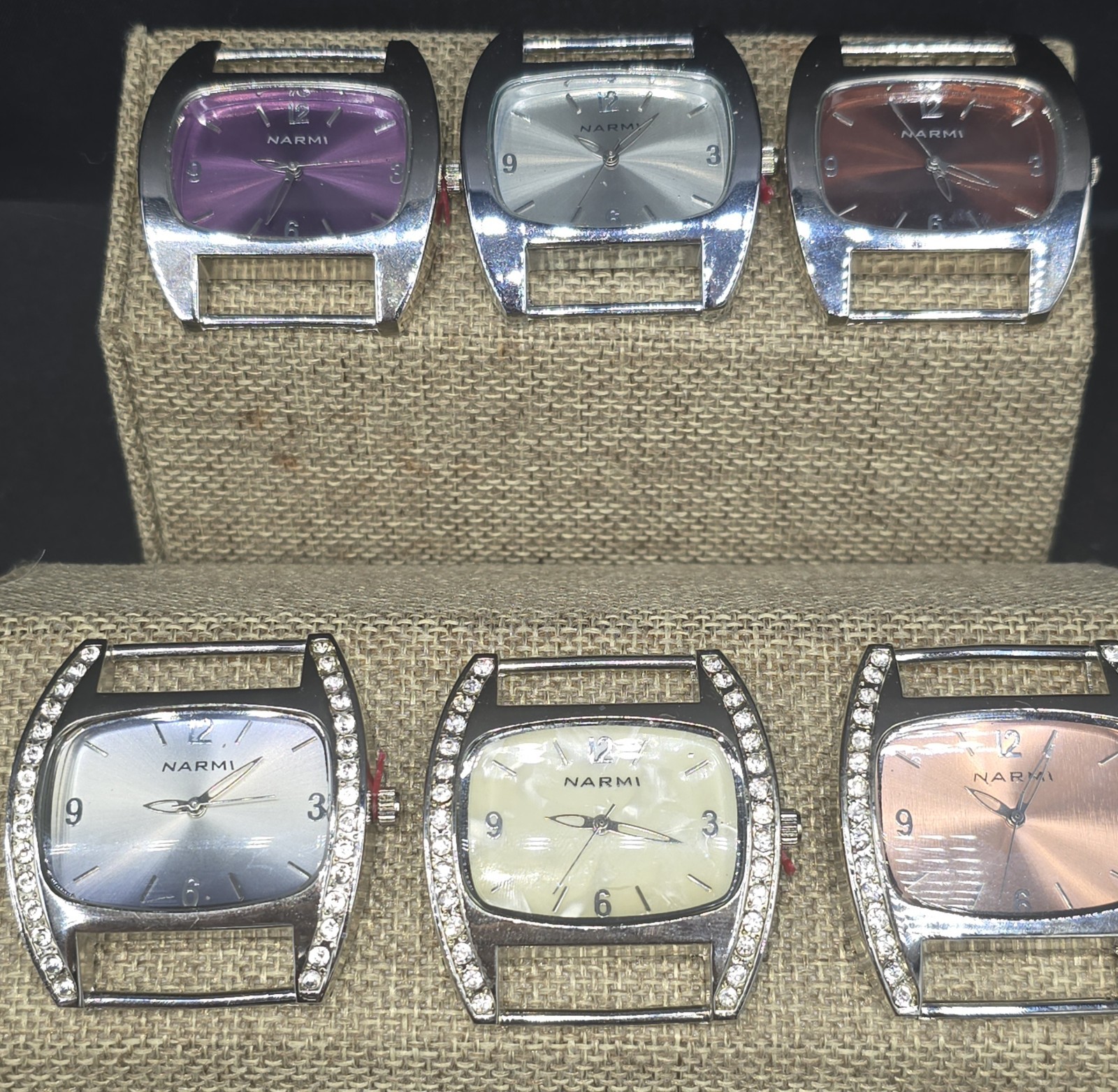 Set Of 6 Narmi Analog Ladies Iridescent Watch Faces Rhinestone Silver Tone