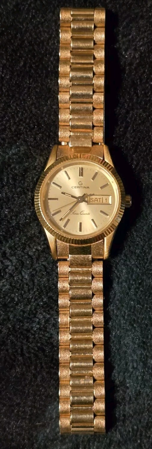 Centina Metal Gold Plated Quartz Swiss Movement Groove Bezel Stainless Steel