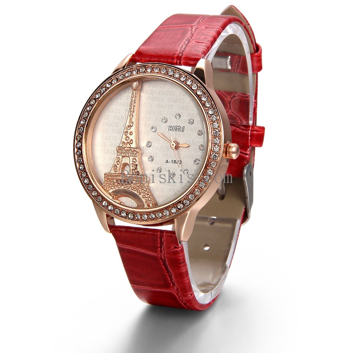 Leather Band Round Quartz Analog Paris Eiffel Tower Casual Ladies Wrist Watch