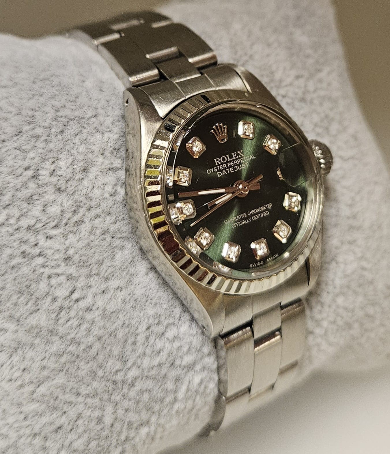 Rolex Lady Datejust Oyster Stainless Steel Diamond Dial Green Gold