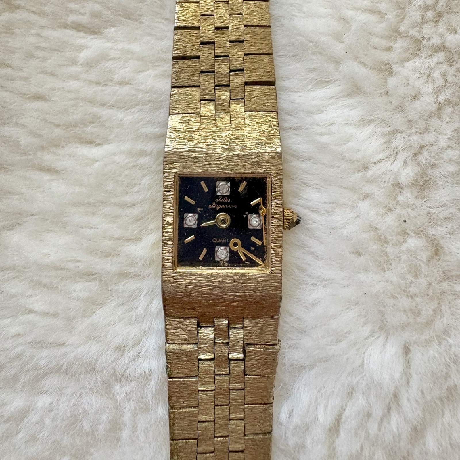 Jules Jurgenson Ladies Vintage Quartz Gold Tone Watch Stainless Steel Jeweled