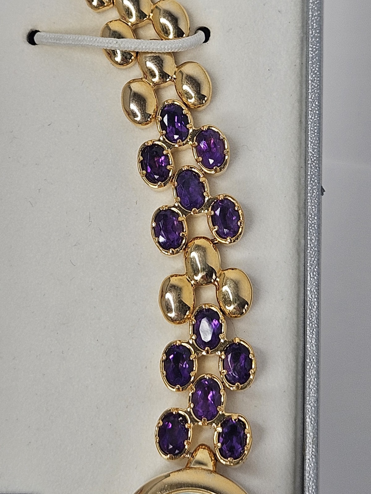 Marcel Drucker Amethyst Gold Tone Mother Of Pearl Face Ladies Quartz Watch New