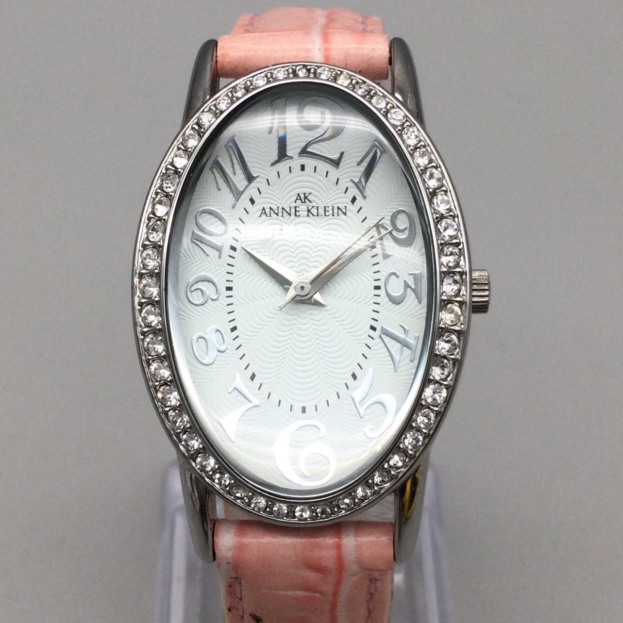 Anne Klein Womens Watch 26mm Oval Dial Pink Leather Crystals 10/6783