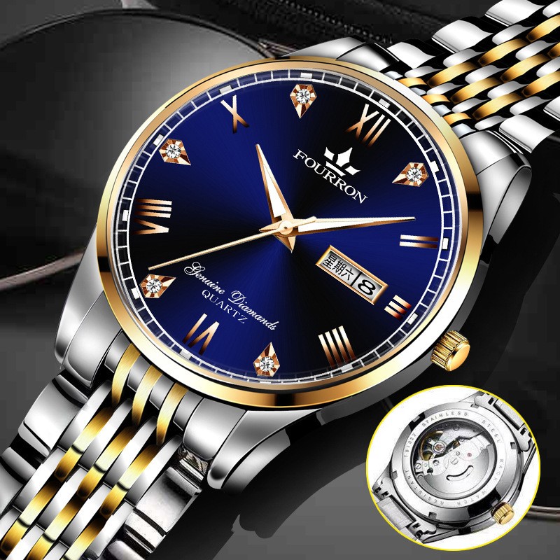 Men’s Watch Waterproof Quartz Luminous Business Wristwatch Stainless Steel Band
