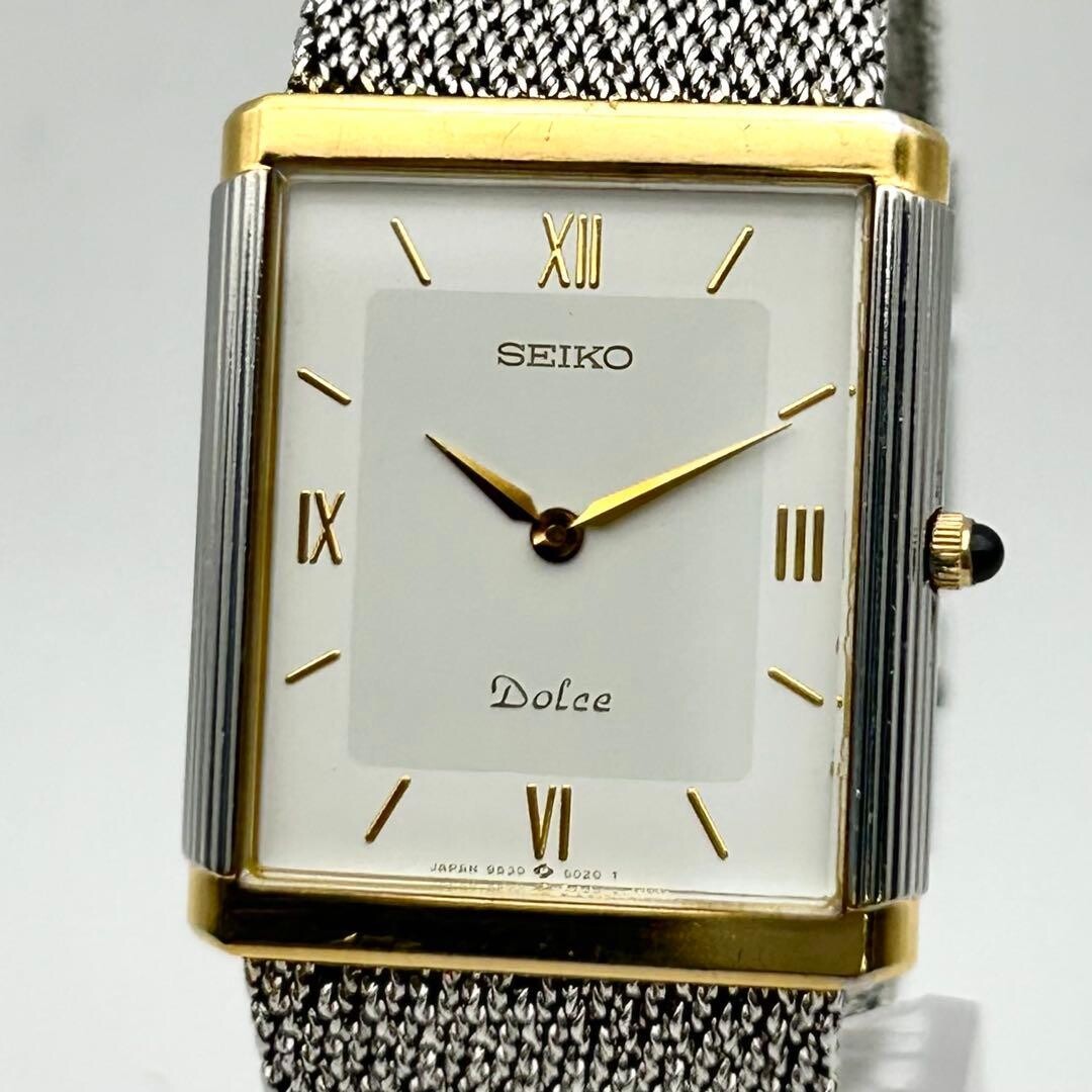 SEIKO Dolce 9530-5010 Men’s Quartz Roman Rectangular Watch Japan Gold Silver