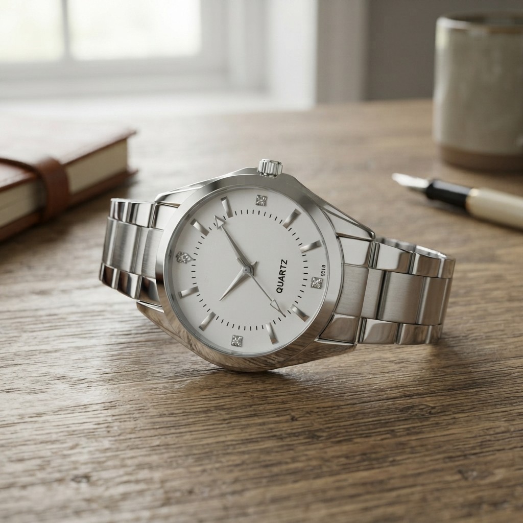 Elegant White Stainless Steel Women’s Waterproof Quartz Watch for Any Occasion