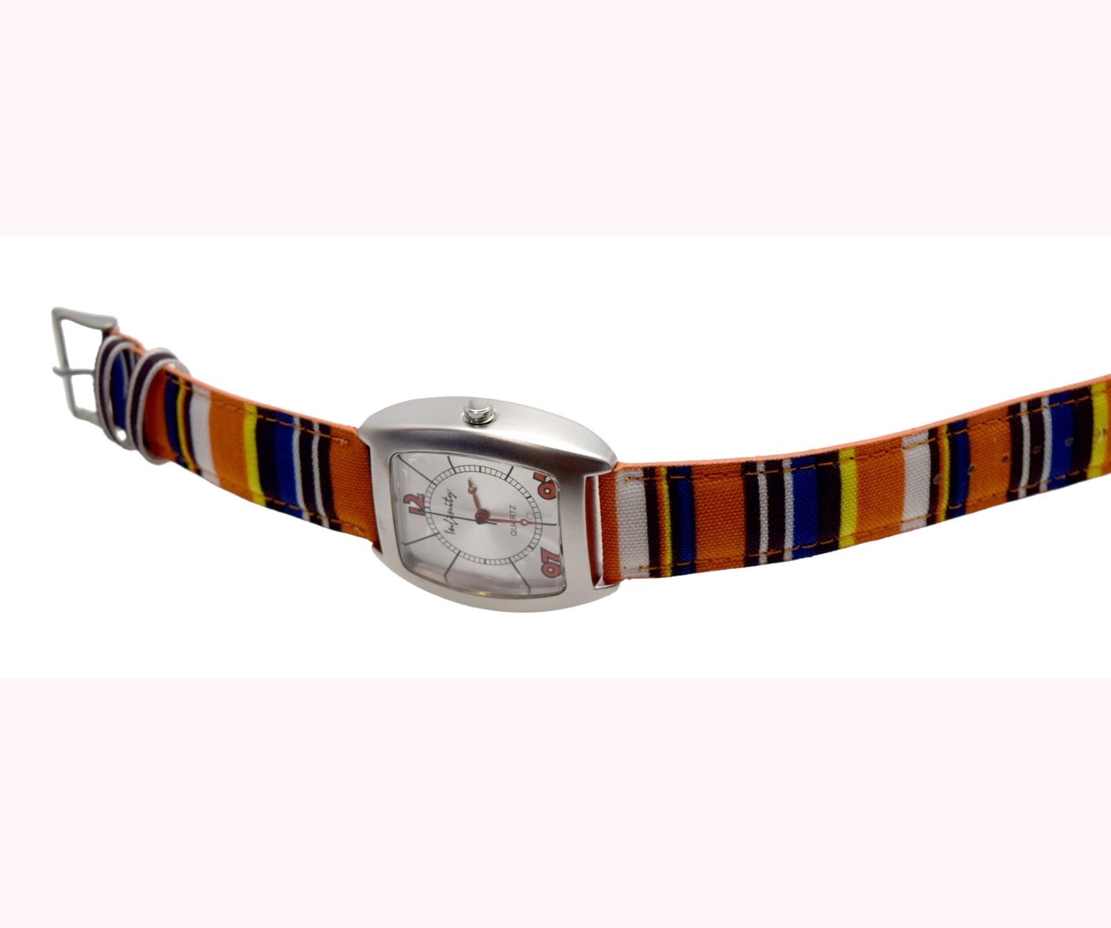INFINITY: MULTICOLOR CANVAS LEATHER BAND OVALISH RECTANGLUAR CASE ANALOGE WATCH