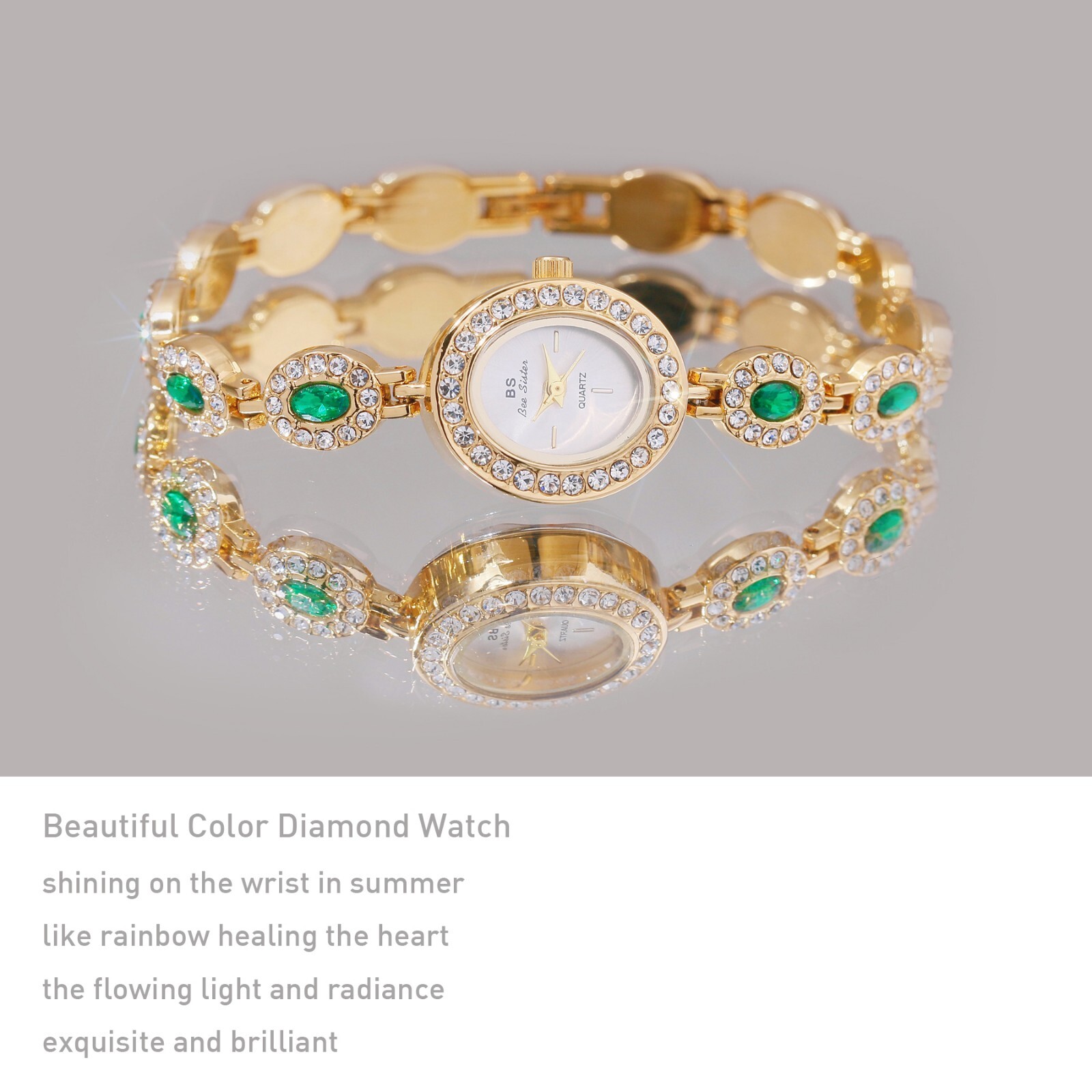 Luxury Women Watch Diamond Emerald Green Stone Bracelet Band Women’s Wrist Watch