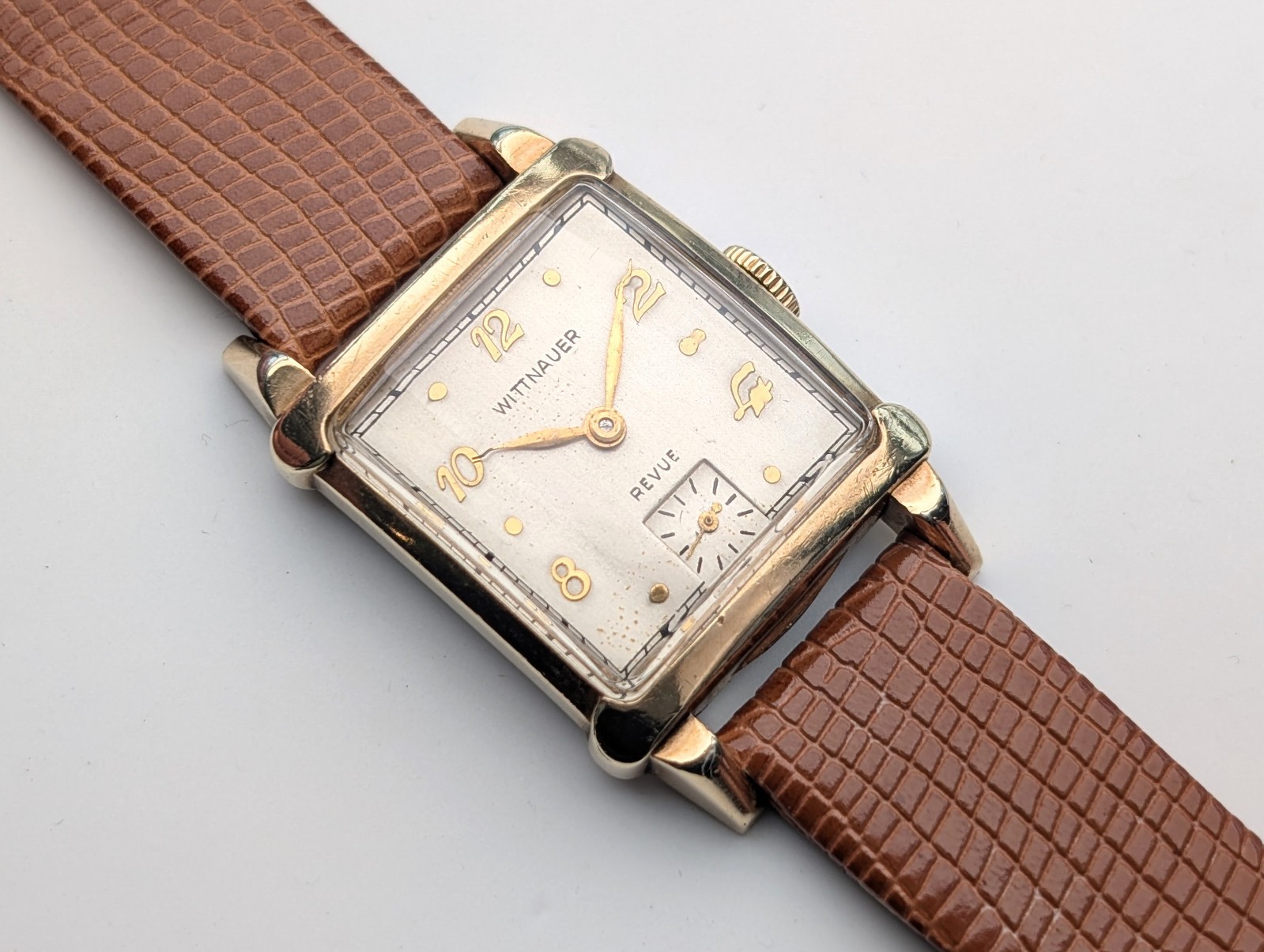 Vintage Wittnauer Revue 73 10K Gold Plated Art Deco Watch, 1950s, Running Well