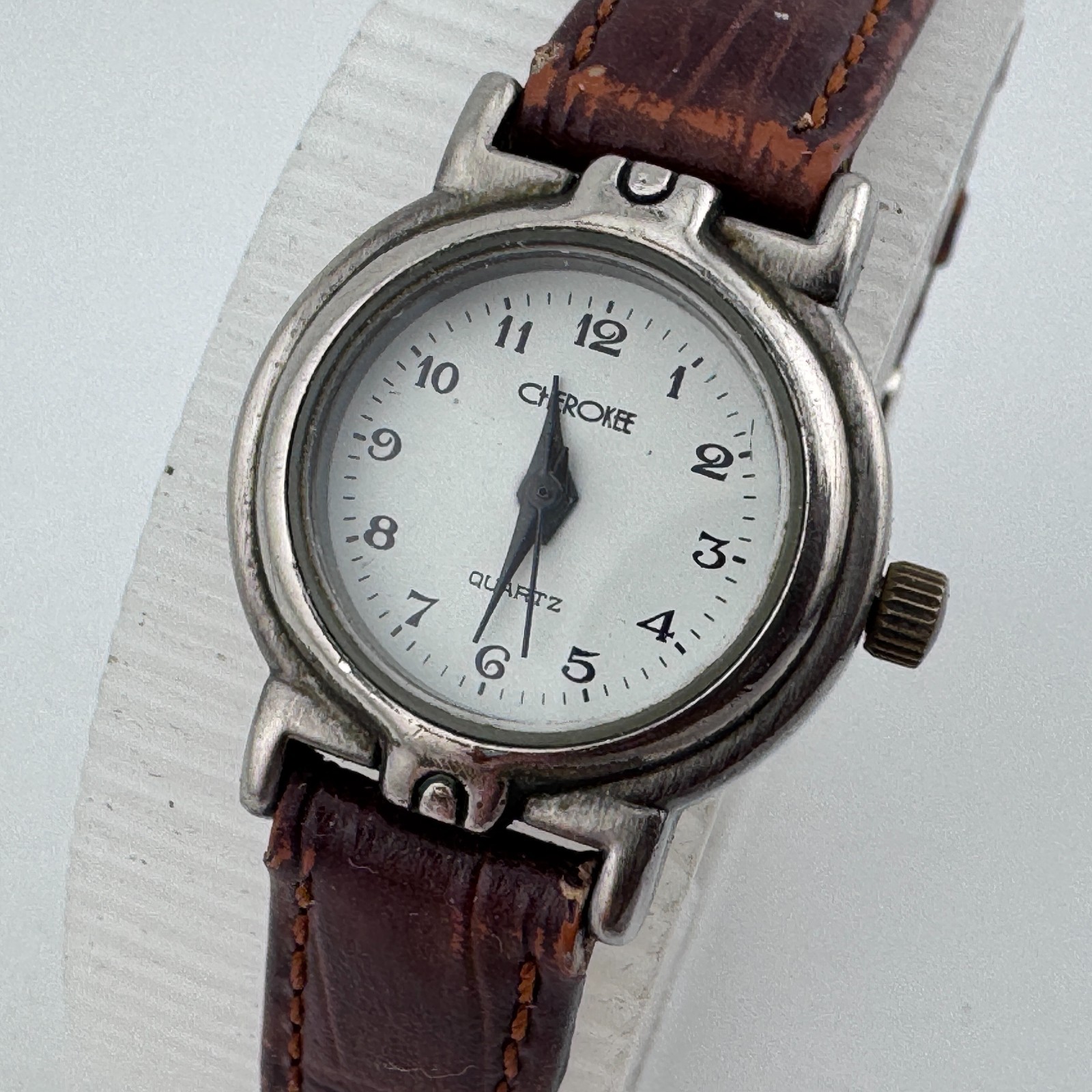 Vintage Cherokee Quartz Watch Women Silver Japan Movt Leather Analog New Battery
