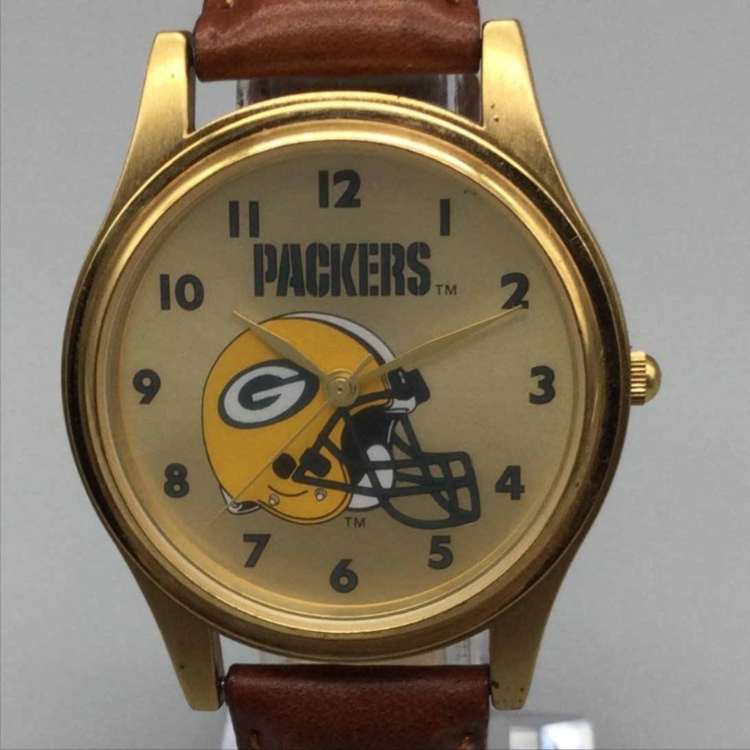 Vintage Fantasma Mens Watch 36mm Green Bay Packers Gold Tone NFL New Battery