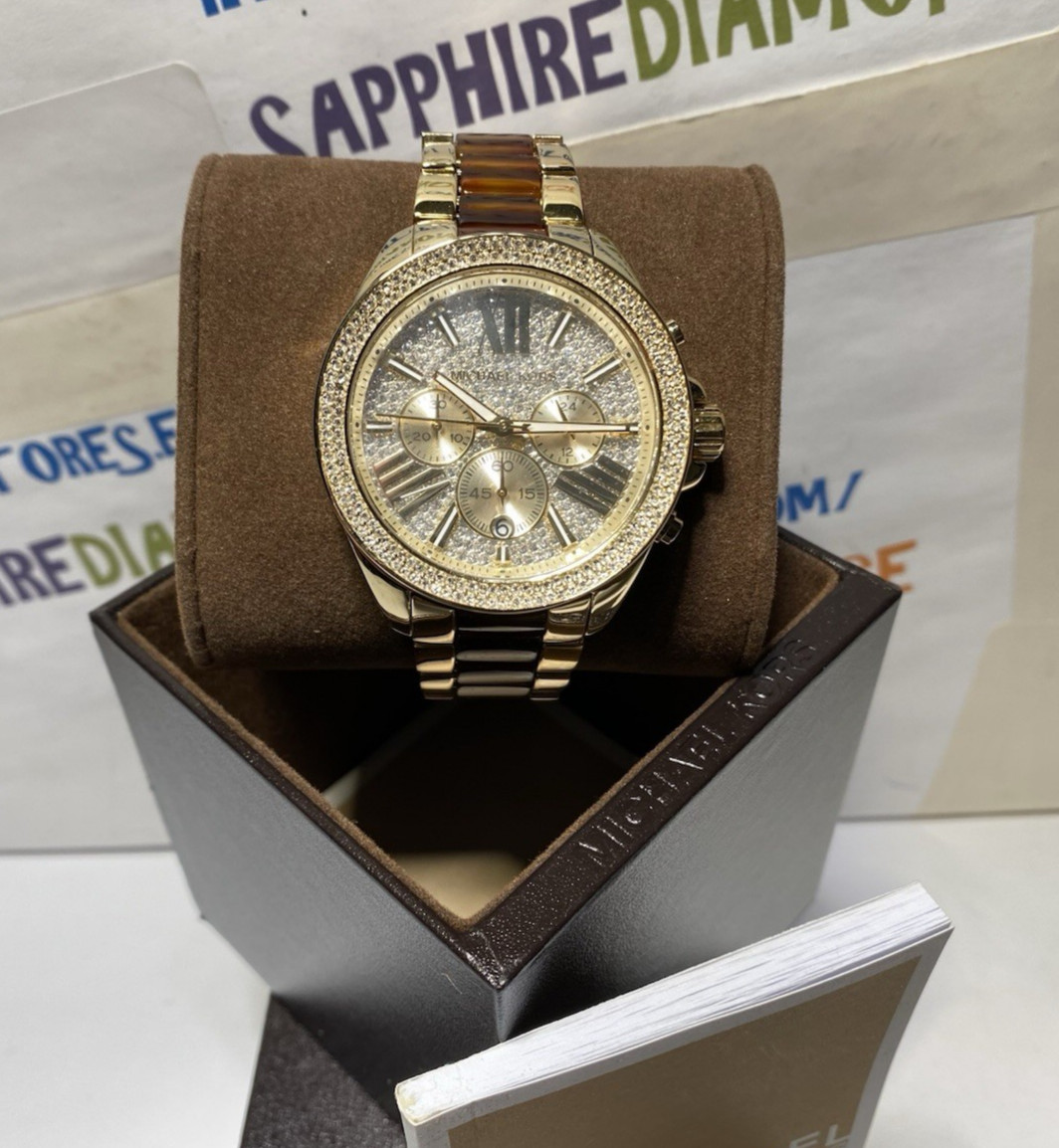 Michael Kors Women’s 41mm Wren Pavé Gold-Tone and Acetate Watch MK6294 NEW!!!