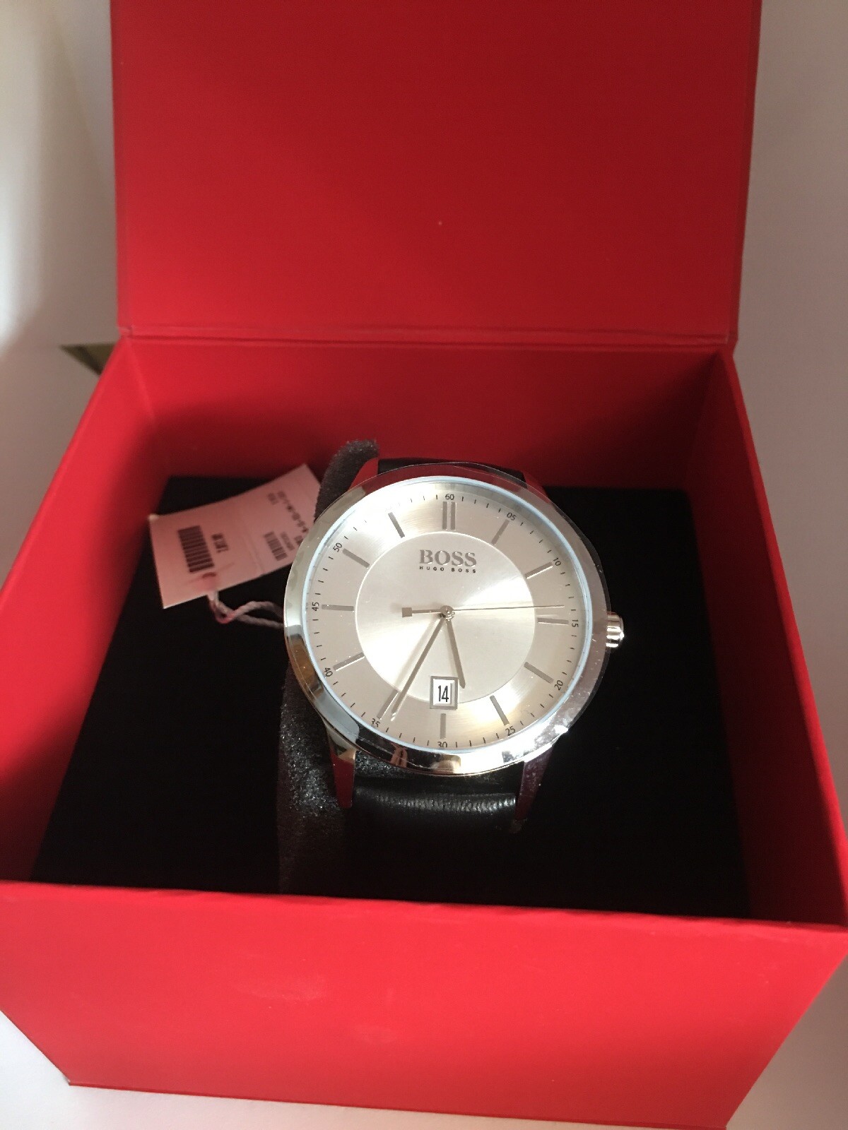 Hugo Boss OFFICER Men’s Black Leather Silver Case Watch 1513613 NEW