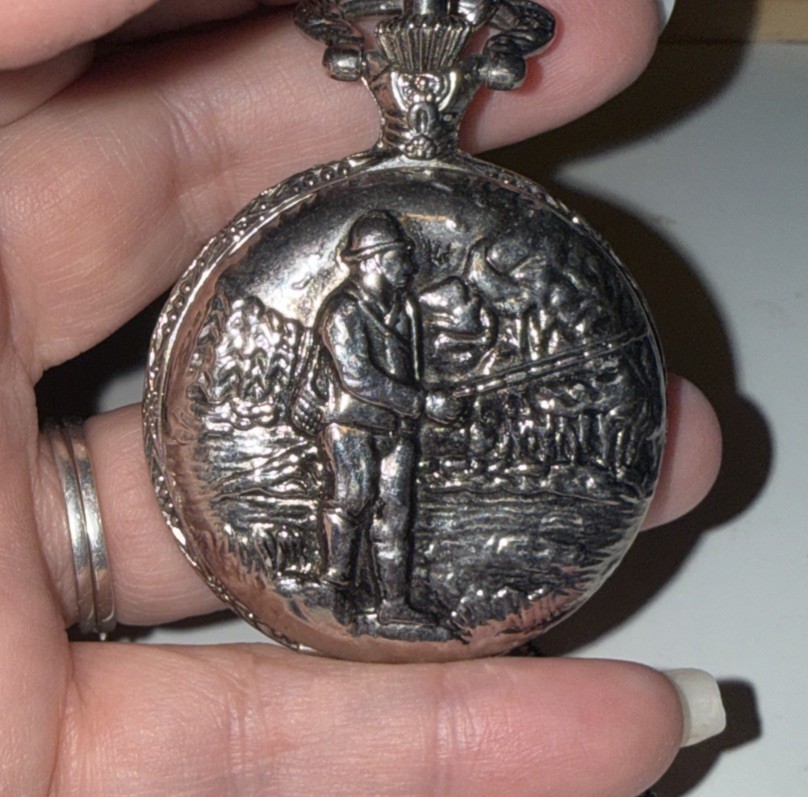 Vintage Beauwyn? Fishing Fisherman Pocket Watch Wind Up Don’t Think It Works