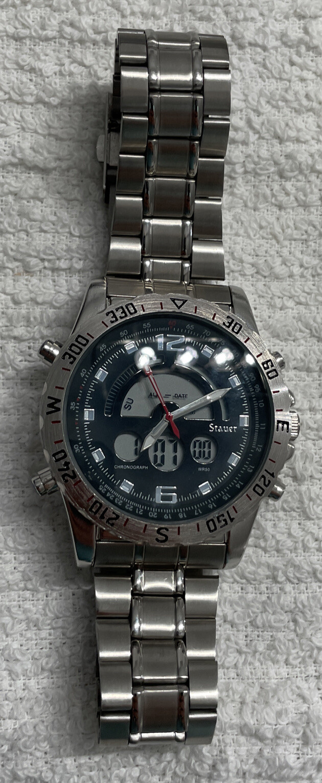 Stauer Compendium Watch 19093 Mens Analog Digital Fashionable Sporty Steel