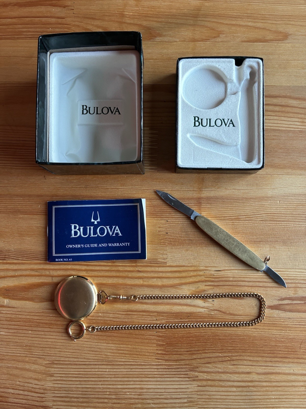 Vintage RARE BULOVA Watch Co. Pocket Watch & 2 Blade Pocket Knife Set Hong Kong