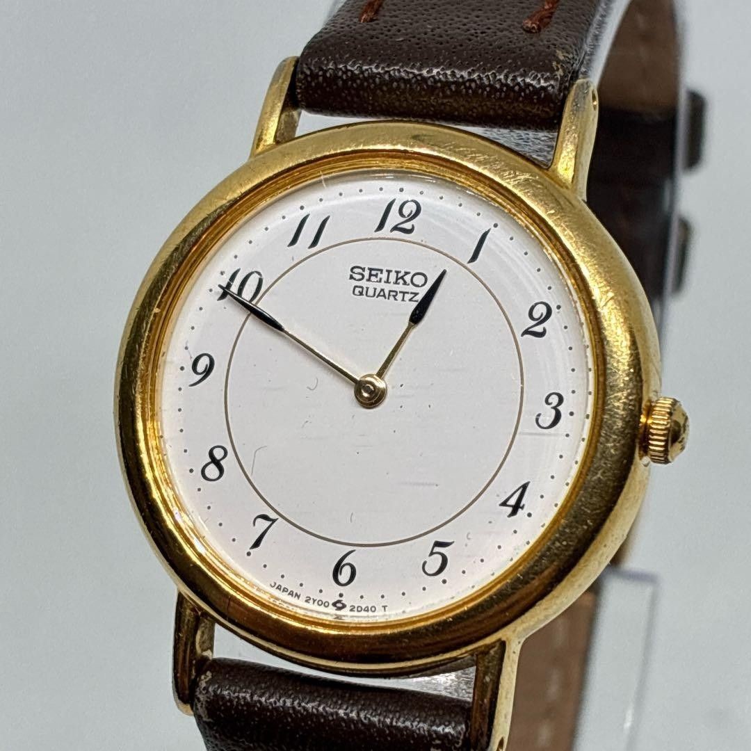 Seiko 2Y00-0C10 Quartz Vintage Ladies Watch Gold Tone Round Japan