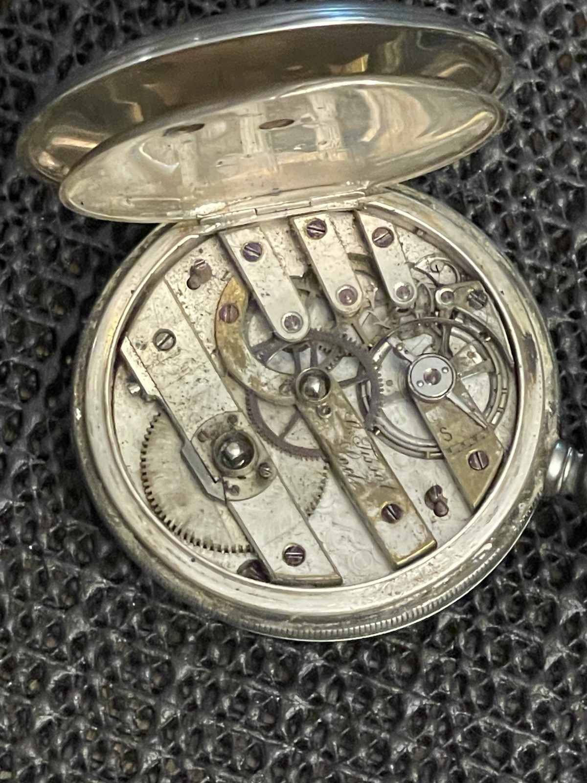 Antique L Tissot Locle Fine Silver Pocket Watch Key Wind Hunter 56g Parts/Repair