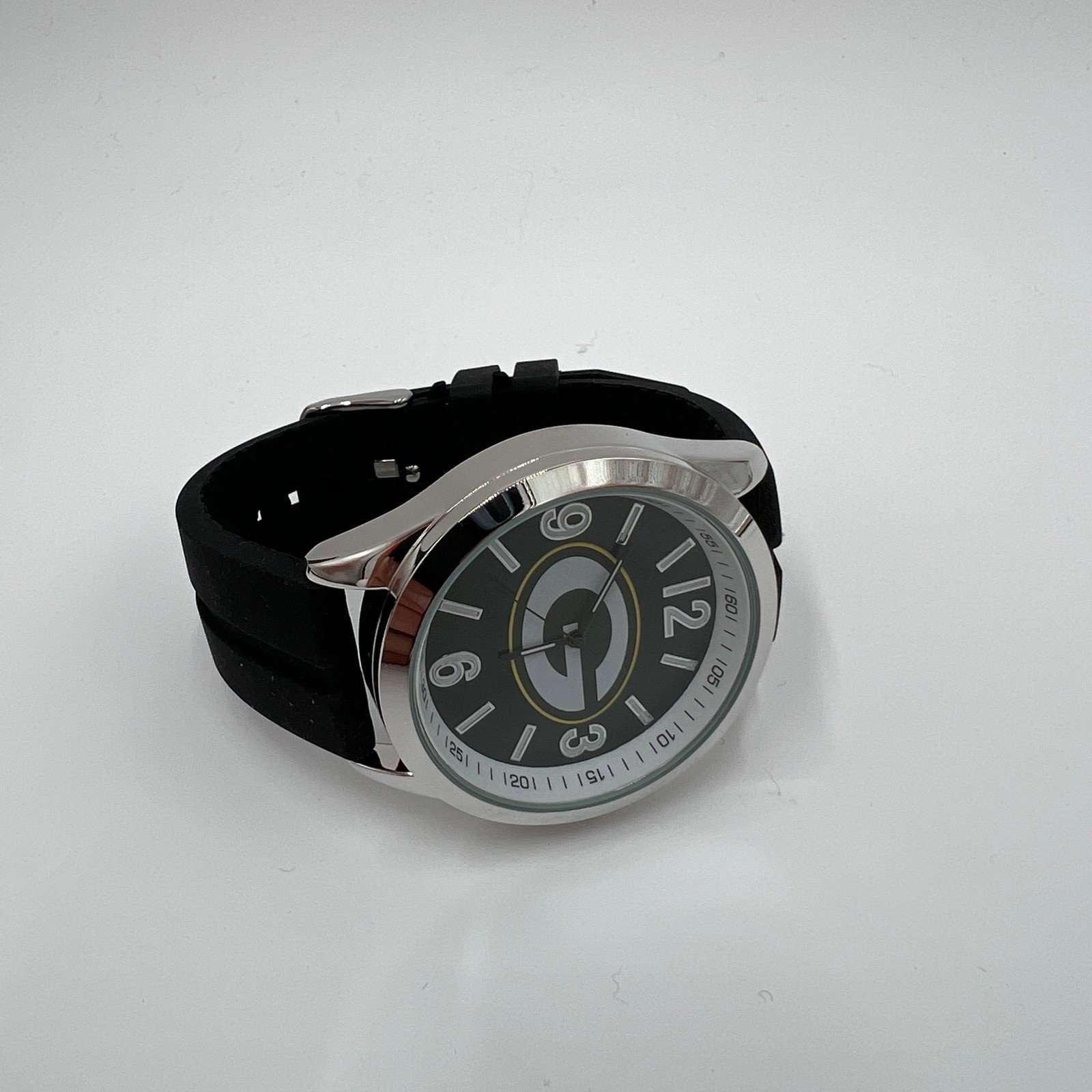 Game Time Green Bay Packers NFL Watch Mens Black Silicone Strap Green Dial New