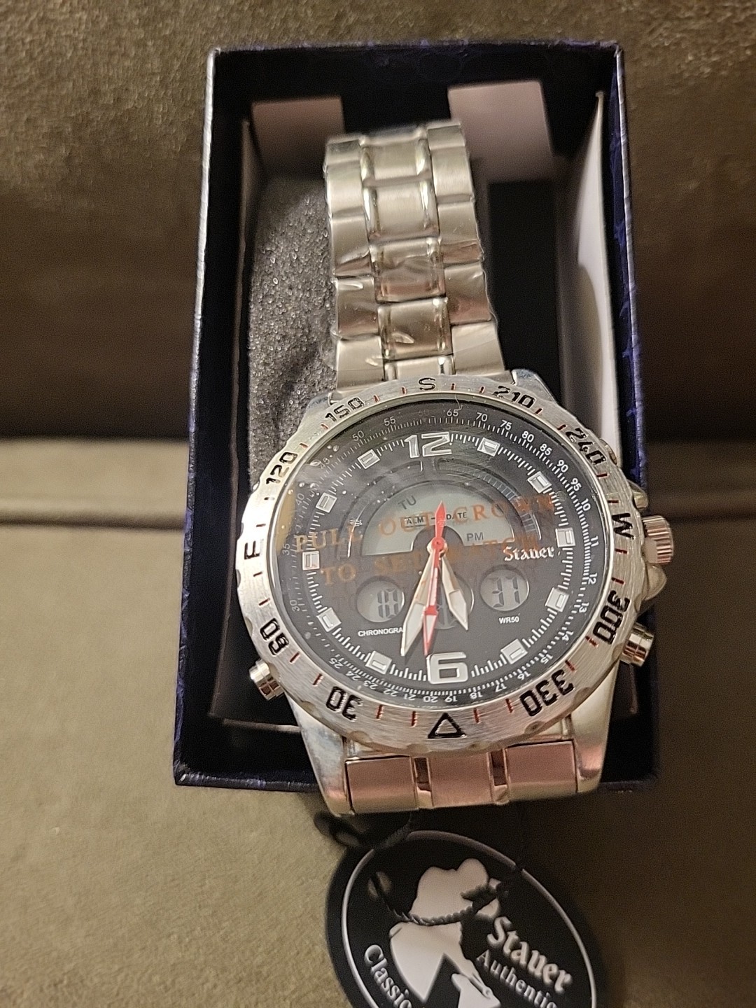 Stauer Compendium Hybrid Watch 19093 Digital/Analog Chronograph New Batteries