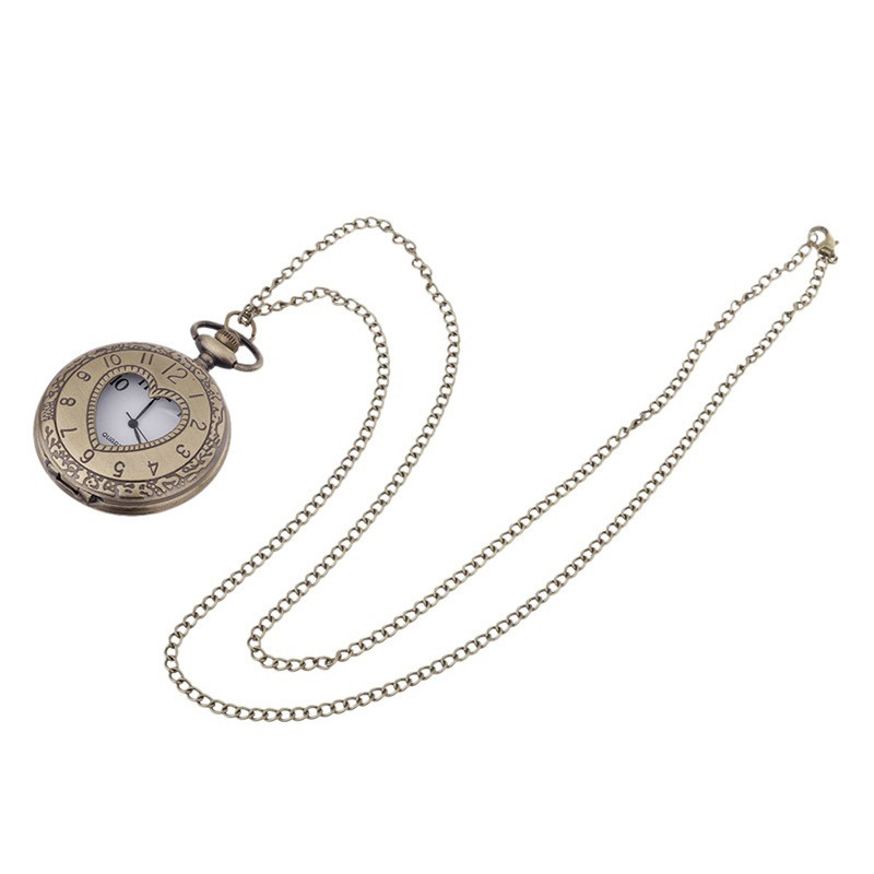 New Pocket Watch w/Chain Necklace Vintage Bronze Case for Men Women Kid Boy Girl