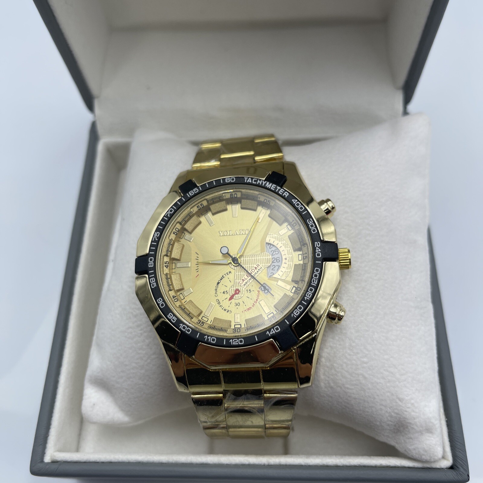 YOLAKO Mens Stainless Steel Watch Business Casual Gold Tone J 1
