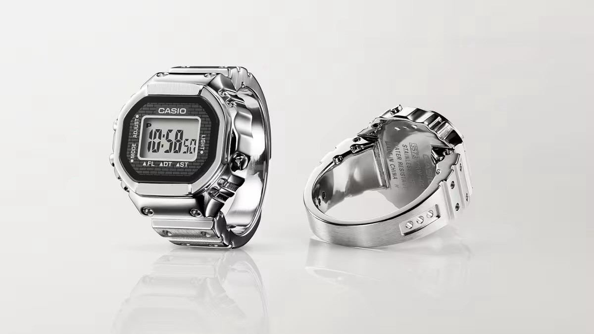 CASIO 50TH ANNIVERSARY SILVER METAL DIGITAL RING WATCH CRW001-1 G SHOCK NEW
