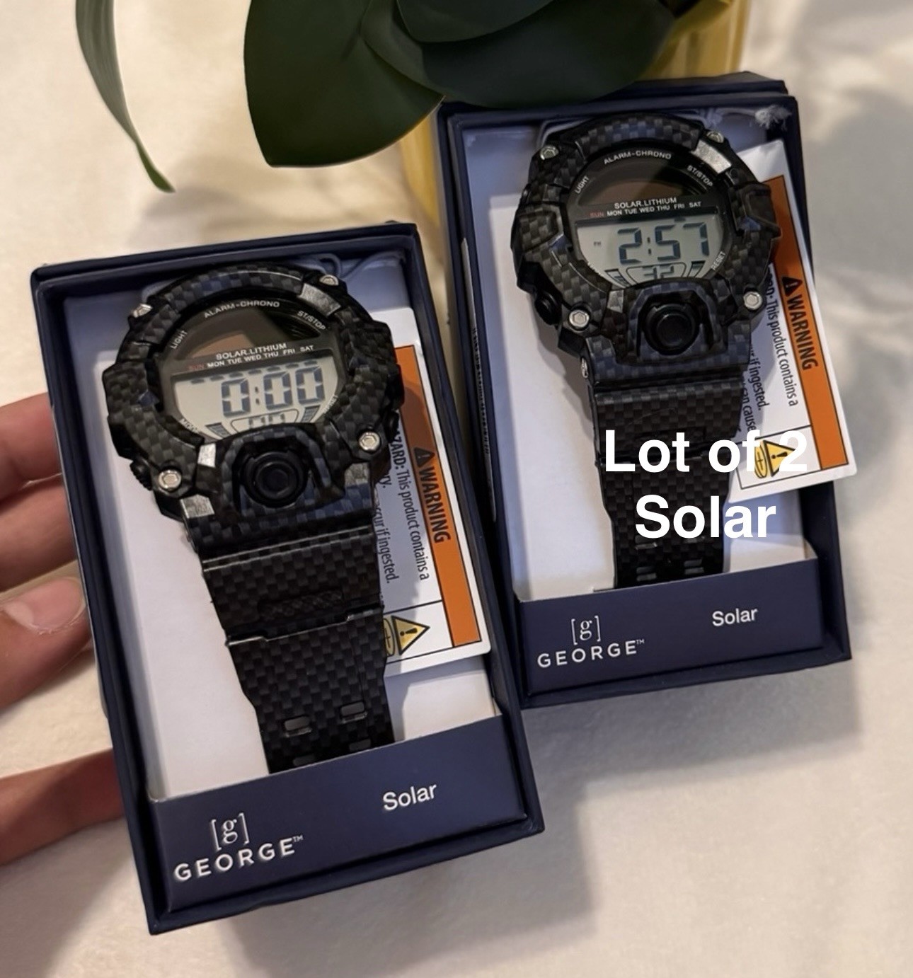 George Mens Solar Digital Wristwatch Plastic Band, Lot of 2