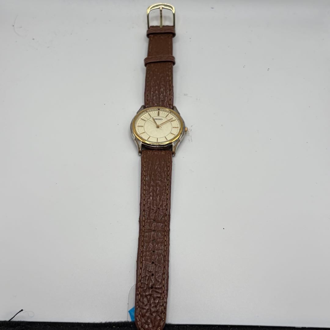 SEIKO 7N01-7140 Quartz Watch White Dial Brown Leather Band From Japan