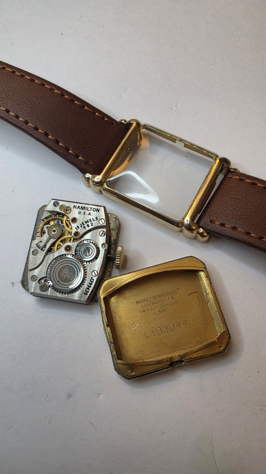 Vintage 1940s Hamilton Milton Art Deco Tank Watch – 14K Gold Filled – Caliber 98