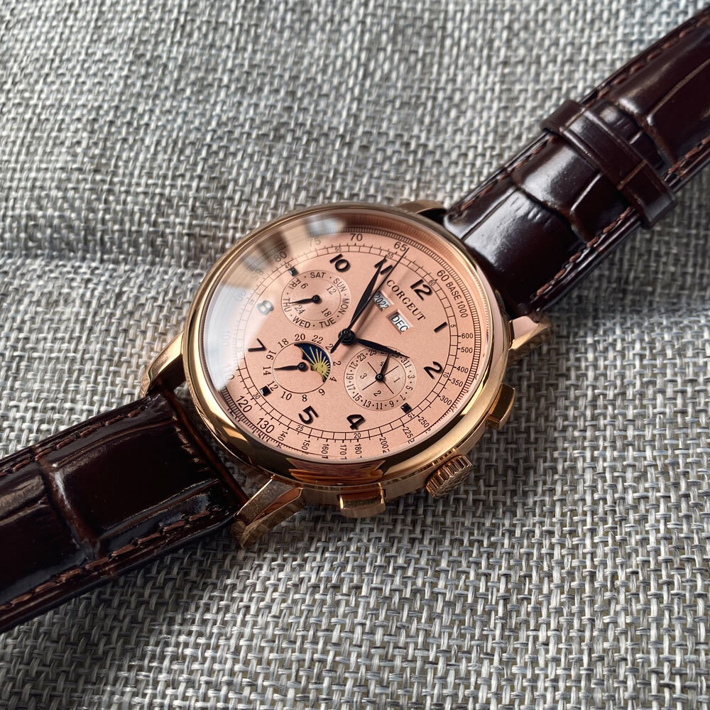 Corgeut 42mm Rose Gold Automatic Mens Watch Week Date Month Year Day/Night