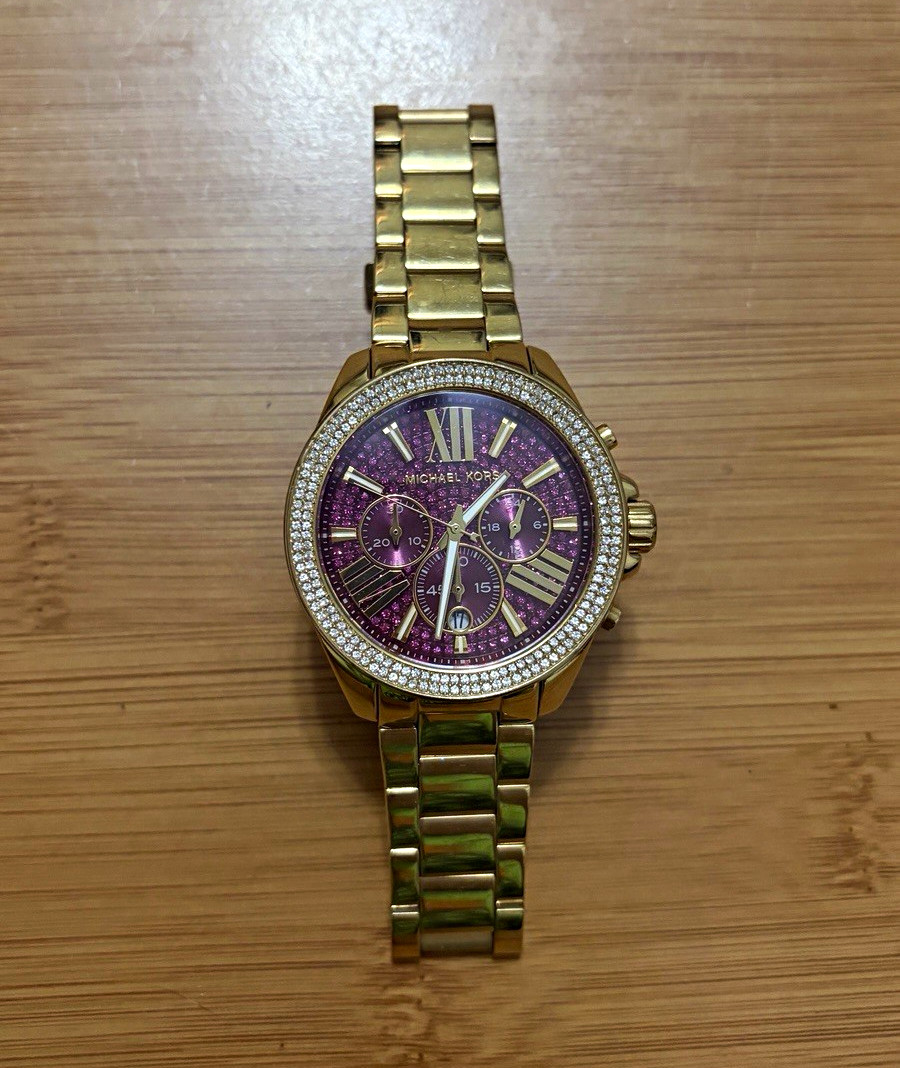 Michael Kors MK6290 Wren Gold-Tone Women’s Watch Pink Purple Crystal