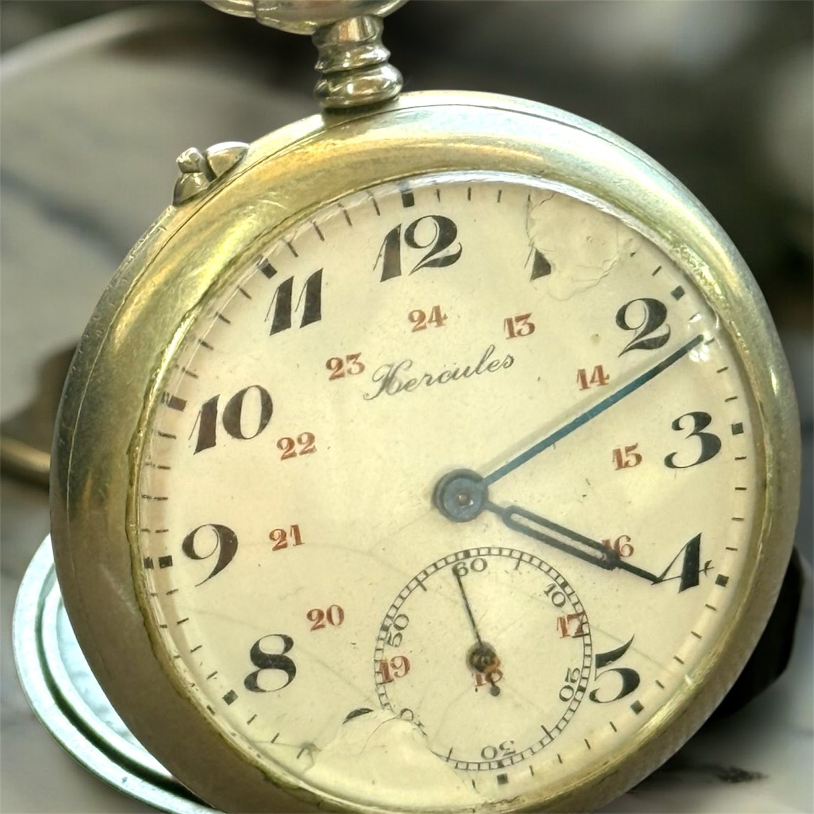 Antique Pocket Watch Mechanical Swiss Silver Depose Art Hercules Bicycles Rare