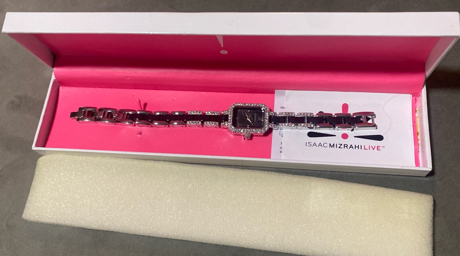 Isaac Mizrahi Live! Black Ceramic and Crystal Ladies Bracelet Watch NEW BOX QVC