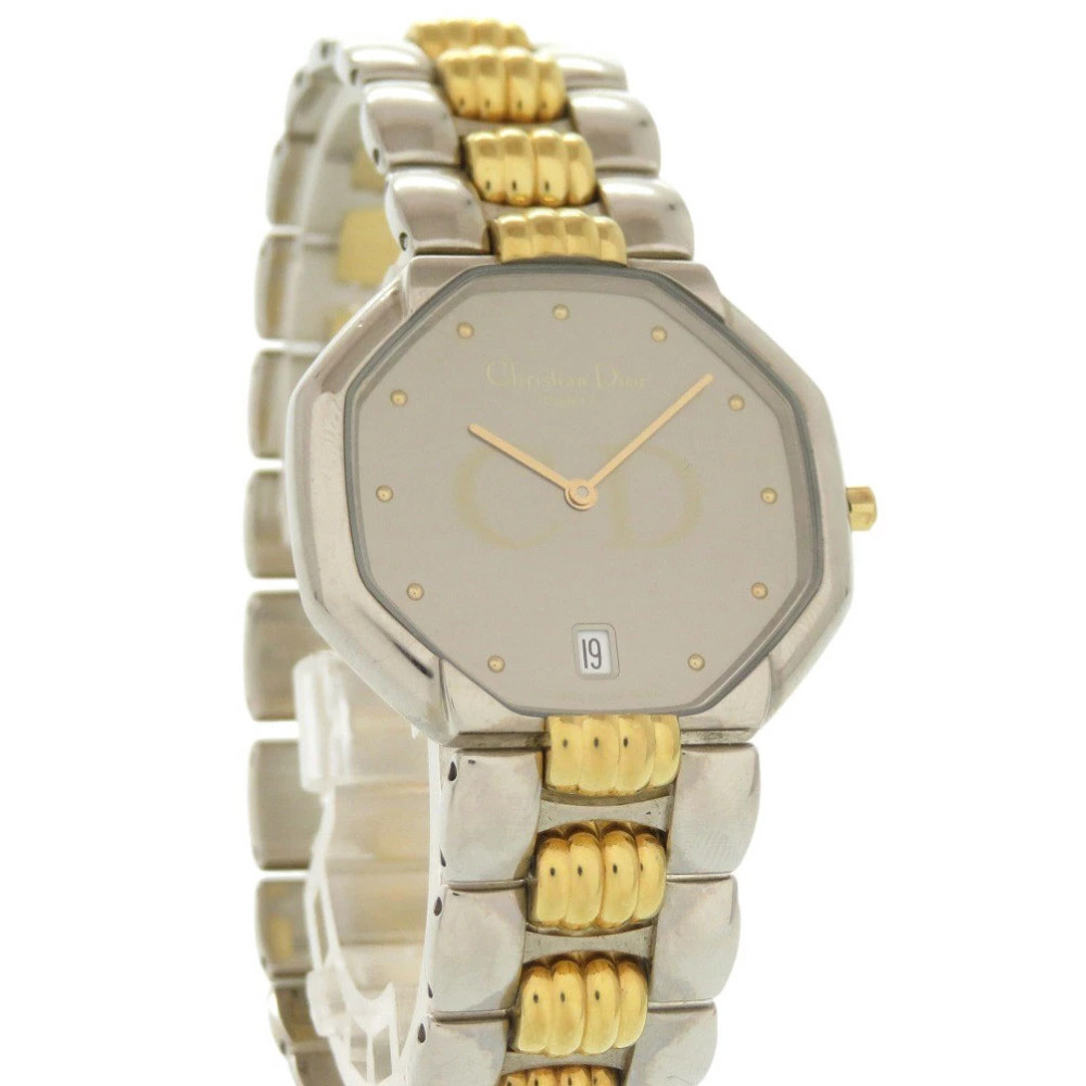 Used Christian Dior Guaranteed Octagon 45.204 SS Silver Gold Quartz Watch