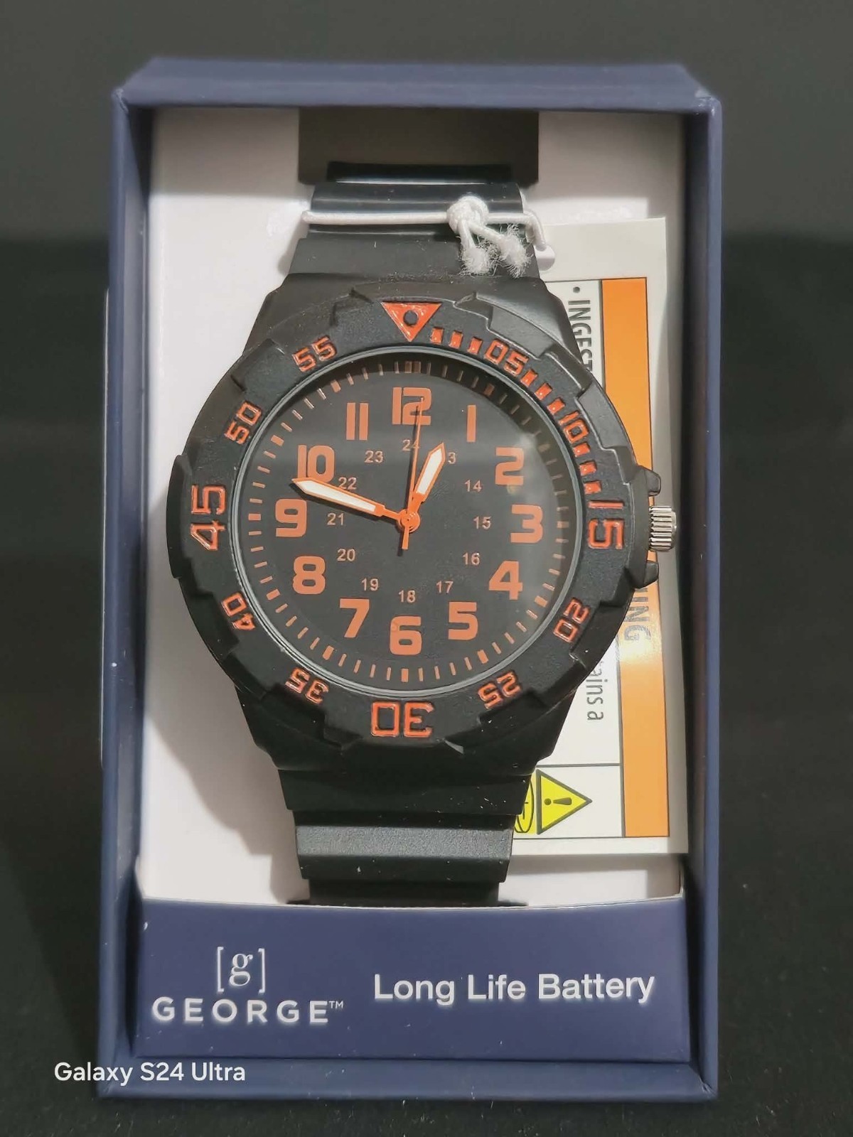 Men’s Casual Watch (by George) with Orange Round Dial and Black Resin Band